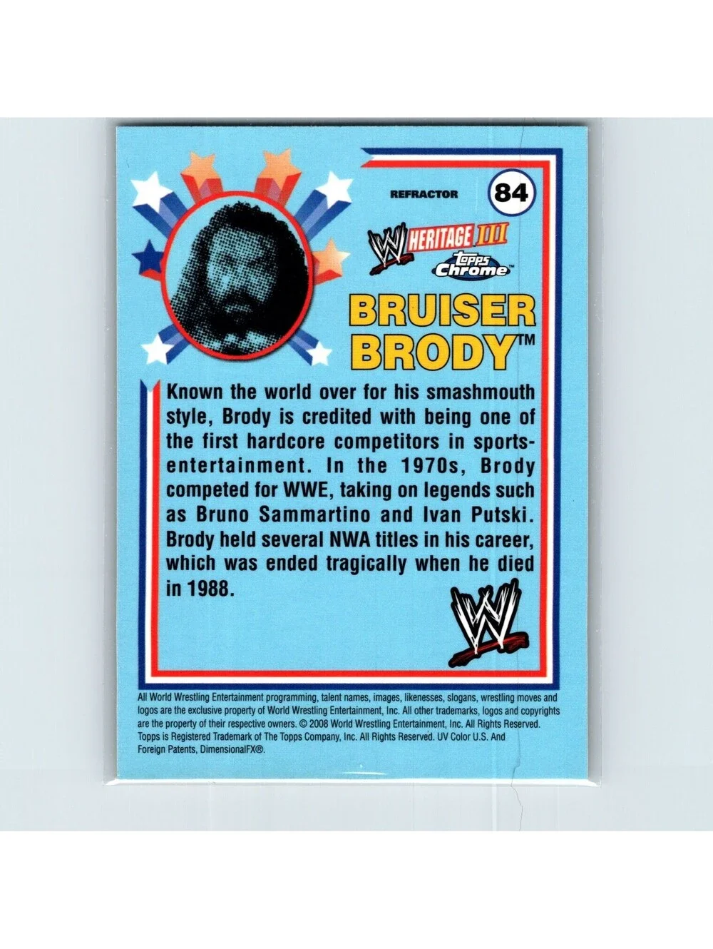 2008 Topps Chrome Heritage III WWE Bruiser Brody #84 Refractors